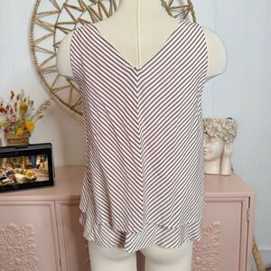 LOFT‎ White and burgundy Striped Tank Top